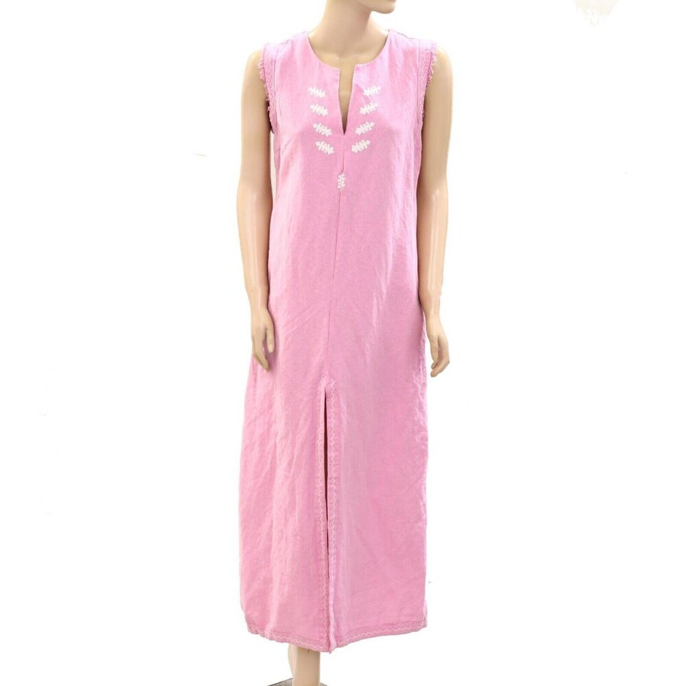 Maria de la Orden Embroidered Midi Dress Sleeveless Beach Pink Resort XS